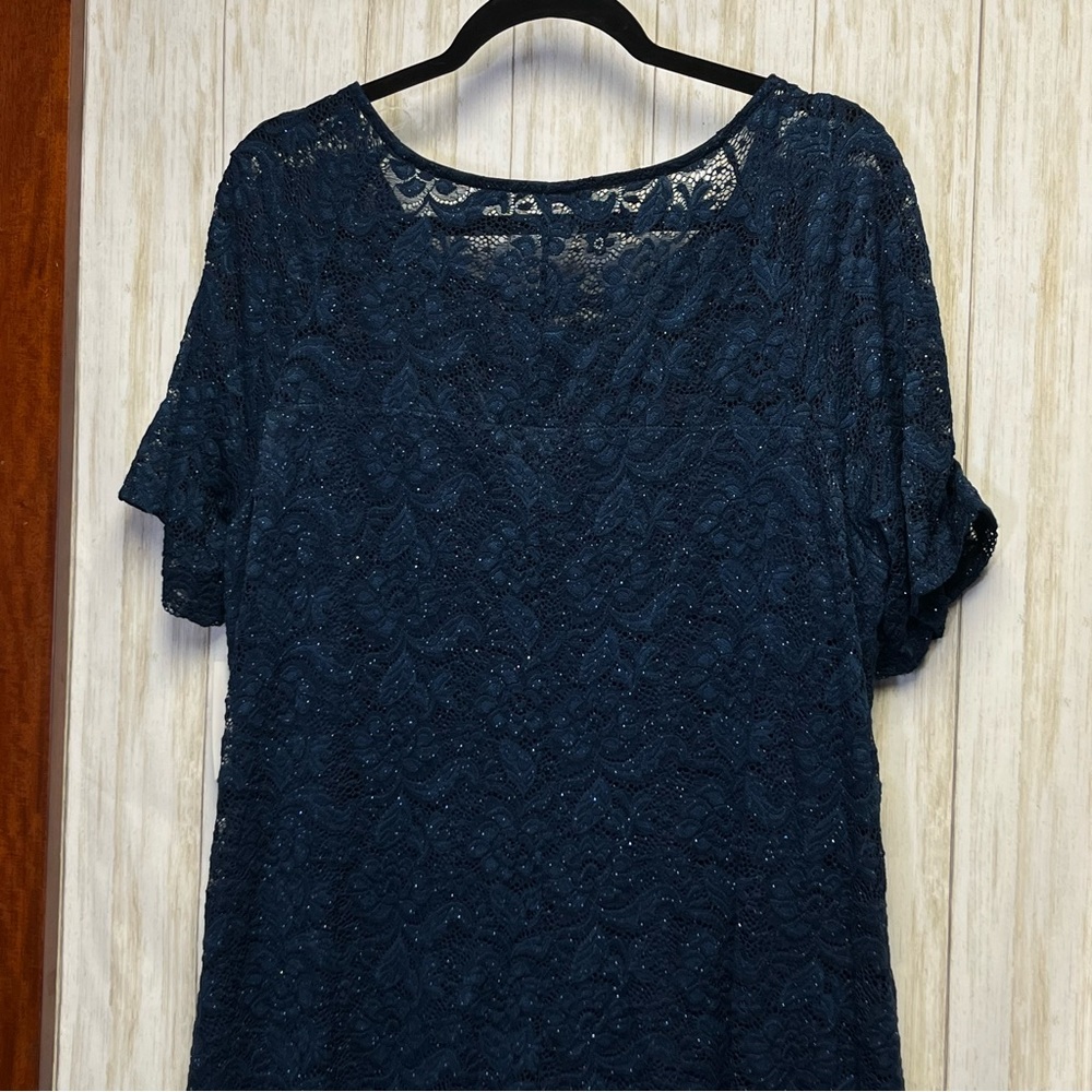 Candalite Women’s Navy Blue Shimmer Stretch Lace Dress Size 2X - Picture 6 of 12